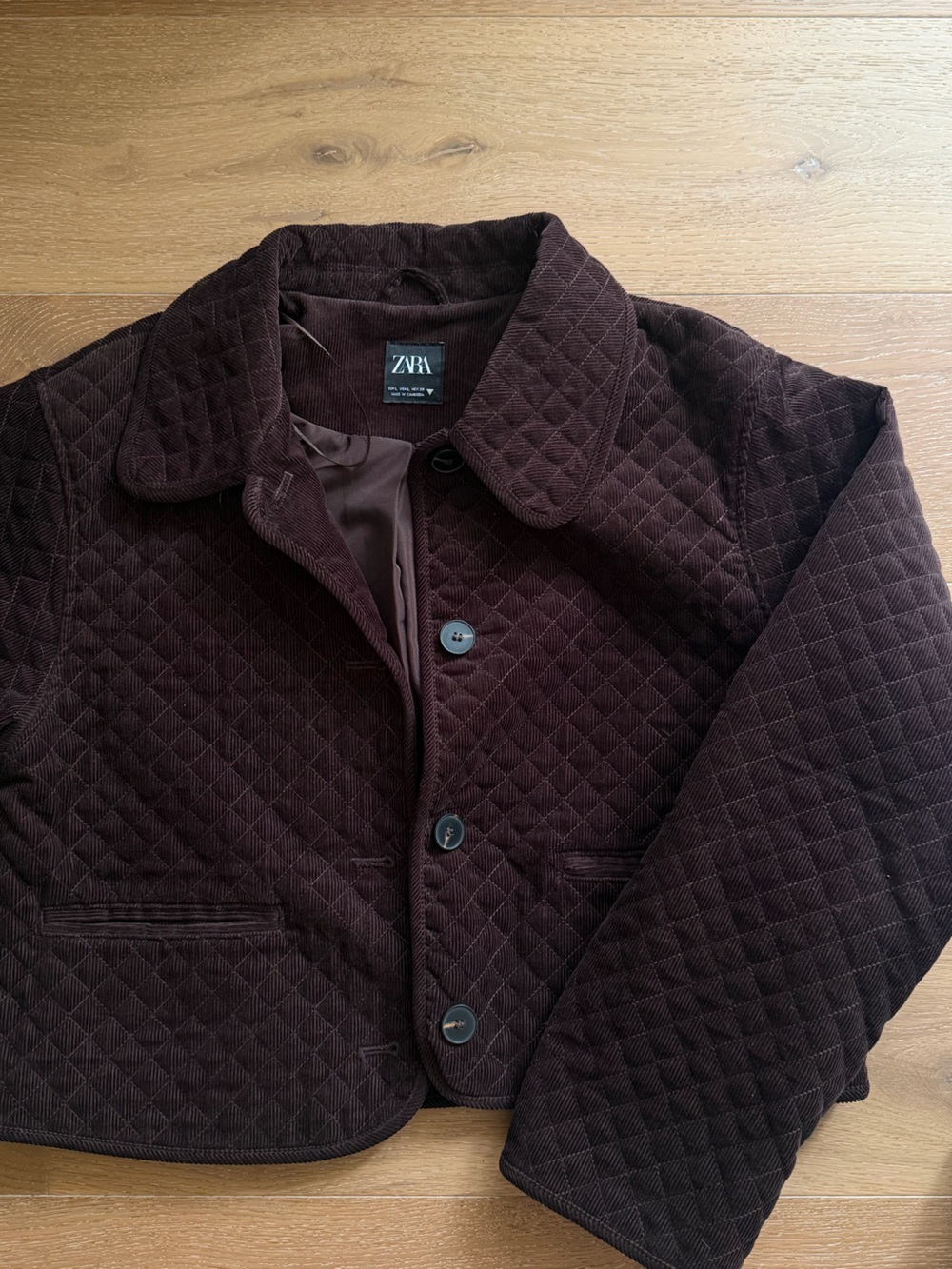 Zara Quilted Corduroy Pea Coat in Dark Brown